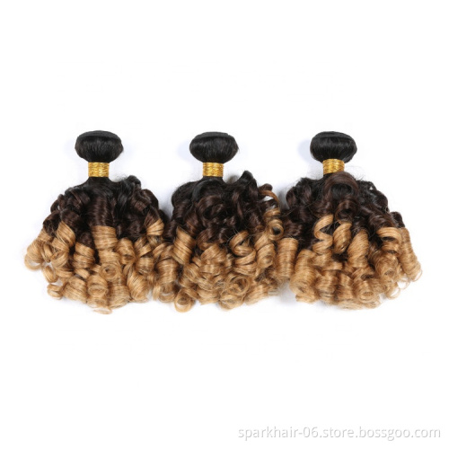 9a 100g SPARK Ombre Brazilian Remy Human Hair Weaving Bundle for Women Weave Hair Extension Black Brown Gold FUMI Bouncy Curl